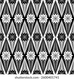 flower pattern seamless, silhouette of hibiscus flowers, hand drawn botanical.