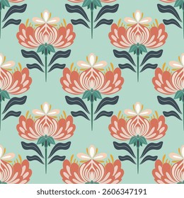 flower pattern seamless, silhouette of hibiscus flowers, hand drawn botanical.