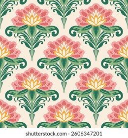 flower pattern seamless, silhouette of hibiscus flowers, hand drawn botanical.