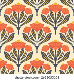 flower pattern seamless, silhouette of hibiscus flowers, hand drawn botanical.	
