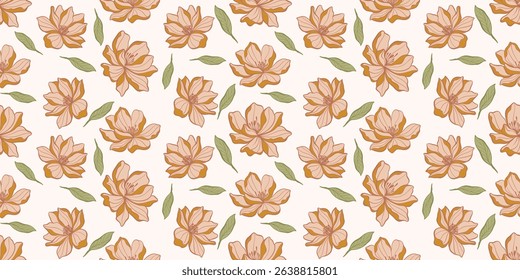 flower pattern seamless, silhouette of hibiscus flowers, hand drawn botanical.