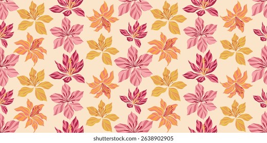 flower pattern seamless, silhouette of hibiscus flowers, hand drawn botanical.