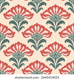 flower pattern seamless, silhouette of hibiscus flowers, hand drawn botanical.