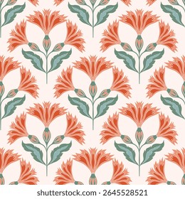 flower pattern seamless, silhouette of hibiscus flowers, hand drawn botanical.