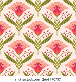 Blumenmuster nahtlos, Silhouette von Hibiskusblumen, handgezeichnet botanisch.