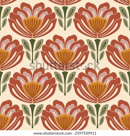 flower pattern seamless, silhouette of hibiscus flowers, hand drawn botanical.