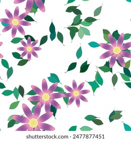 Patrón de flores, Fondo de pantalla sin fisuras, Vector de arte, diseño de patrones, fondo de pétalos, naturaleza de fondo, verano de fondo, ramo de flores, acuarela de flores, silueta de hoja