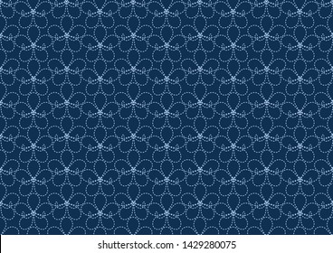 Flower pattern seamless wallpaper vector.Dash lined.Isolated on indigo background.