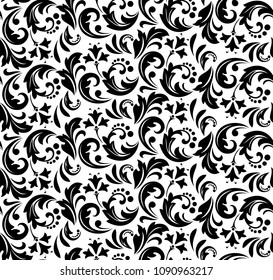 Flower pattern. Seamless white and black ornament. Graphic vector background. Ornament for fabric, wallpaper, packaging