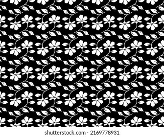 Flower pattern. Seamless white and black ornament. Graphic vector background. Ornament for fabric, wallpaper, packaging