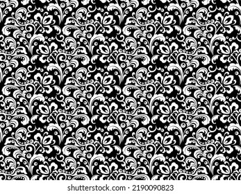 Patrón de flores. Ornamento blanco y negro impecable. Fondo del vector gráfico. Ornamento para tela, papel pintado, embalaje