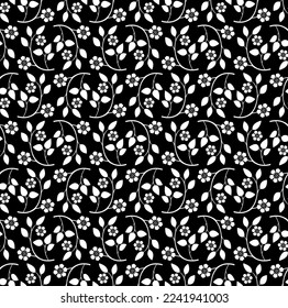 Flower pattern. Seamless white and black ornament. Graphic vector background. Ornament for fabric, wallpaper, packaging
