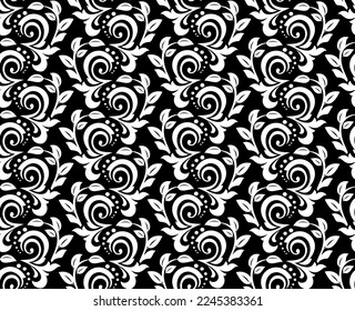 Flower pattern. Seamless white and black ornament. Graphic vector background. Ornament for fabric, wallpaper, packaging