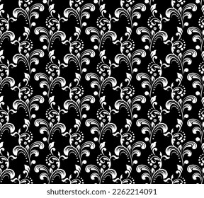 Patrón de flores. Ornamento blanco y negro impecable. Fondo del vector gráfico. Ornamento para tela, papel pintado, embalaje