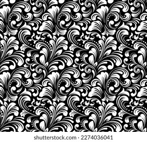 Flower pattern. Seamless white and black ornament. Graphic vector background. Ornament for fabric, wallpaper, packaging