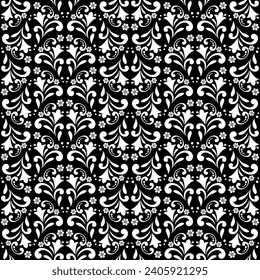 Patrón de flores. Ornamento blanco y negro impecable. Fondo del vector gráfico. Ornamento para tela, papel pintado, embalaje