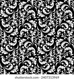 Patrón de flores. Ornamento blanco y negro impecable. Fondo del vector gráfico. Ornamento para tela, papel pintado, embalaje