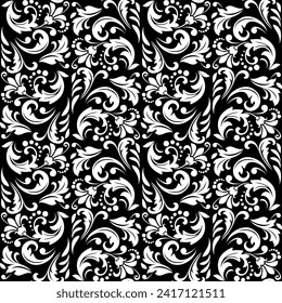 Flower pattern. Seamless white and black ornament. Graphic vector background. Ornament for fabric, wallpaper, packaging