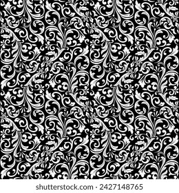Flower pattern. Seamless white and black ornament. Graphic vector background. Ornament for fabric, wallpaper, packaging