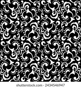 Patrón de flores. Adorno blanco y negro sin costuras. Fondo de vector gráfico. Ornamento para la tela, papel pintado, embalaje