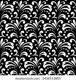 Flower pattern. Seamless white and black ornament. Graphic vector background. Ornament for fabric, wallpaper, packaging