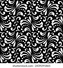 Patrón de flores. Adorno blanco y negro sin costuras. Fondo de vector gráfico. Ornamento para la tela, papel pintado, embalaje.