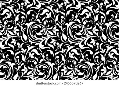 Flower pattern. Seamless white and black ornament. Graphic vector background. Ornament for fabric, wallpaper, packaging.