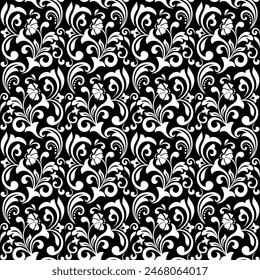 Flower pattern. Seamless white and black ornament. Graphic vector background. Ornament for fabric, wallpaper, packaging.