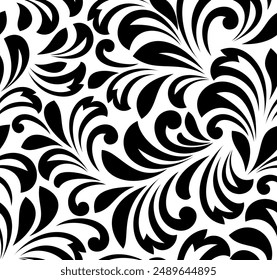 Flower pattern. Seamless white and black ornament. Graphic vector background. Ornament for fabric, wallpaper, packaging.