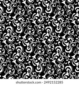 Flower pattern. Seamless white and black ornament. Graphic vector background. Ornament for fabric, wallpaper, packaging.