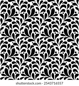 Flower pattern. Seamless white and black ornament. Graphic vector background.