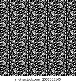 Flower pattern. Seamless white and black ornament. Graphic vector background.