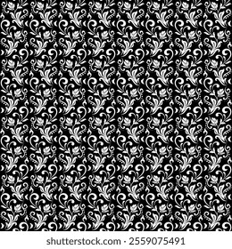 Flower pattern. Seamless white and black ornament. Graphic vector background.