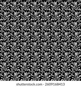 Flower pattern. Seamless white and black ornament. Graphic vector background.