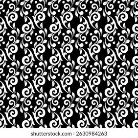 Flower pattern. Seamless white and black ornament. Graphic vector background.
