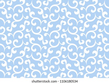 Flower pattern. Seamless white and blue ornament. Graphic vector background. Ornament for fabric, wallpaper, packaging