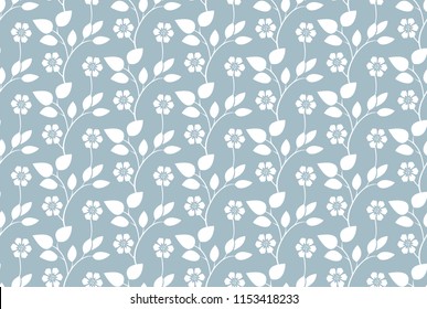 Flower pattern. Seamless white and blue ornament. Graphic vector background. Ornament for fabric, wallpaper, packaging