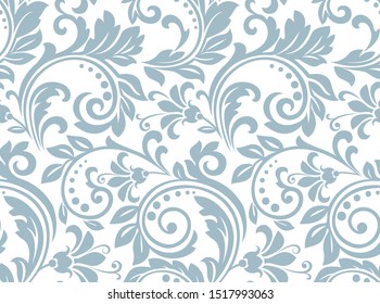 Flower pattern. Seamless white and blue ornament. Graphic vector background. Ornament for fabric, wallpaper, packaging