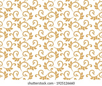 Flower pattern. Seamless white and gold ornament. Graphic vector background. Ornament for fabric, wallpaper, packaging