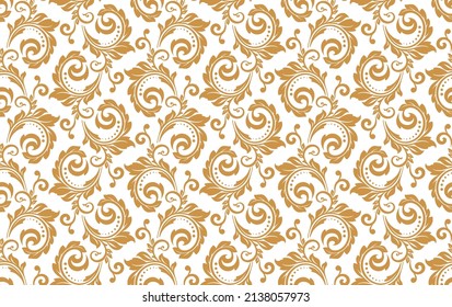 Patrón de flores. Ornamento blanco y dorado inmaculado. Fondo del vector gráfico. Ornamento para tela, papel pintado, embalaje