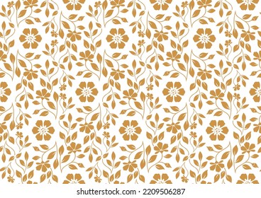 Flower pattern. Seamless white and gold ornament. Graphic vector background. Ornament for fabric, wallpaper, packaging