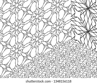 Flower pattern. Seamless white and gray ornament. Graphic vector background. Ornament for fabric, wallpaper, packaging.