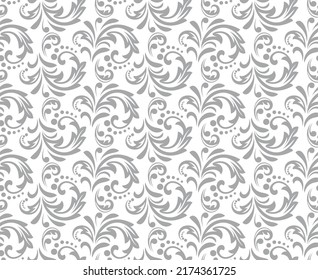 Flower pattern. Seamless white and gray ornament. Graphic vector background. Ornament for fabric, wallpaper, packaging.