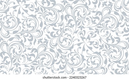 Flower pattern. Seamless white and gray ornament. Graphic vector background. Ornament for fabric, wallpaper, packaging.