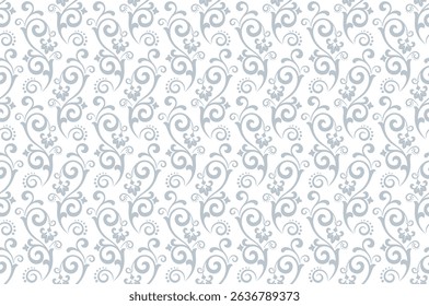 Flower pattern. Seamless white and gray ornament. Graphic vector background