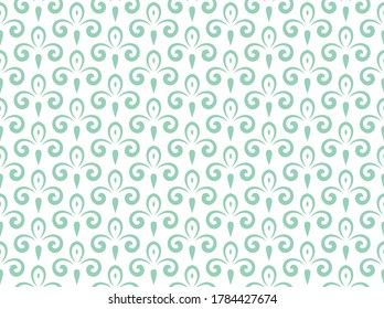 Flower pattern. Seamless white and green ornament. Graphic vector background. Ornament for fabric, wallpaper, packaging