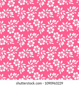 Flower pattern. Seamless white and pink ornament. Graphic vector background. Ornament for fabric, wallpaper, packaging