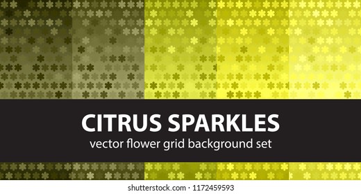 Flower pattern set Citrus Sparkles. Vector seamless backgrounds