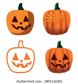 Flower pattern. Set of pumpkins. Different kinds of illustrations. Vector illustration for Halloween.