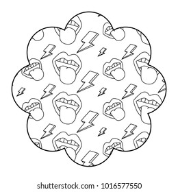 flower pattern shape label with mouth tongue out vintage